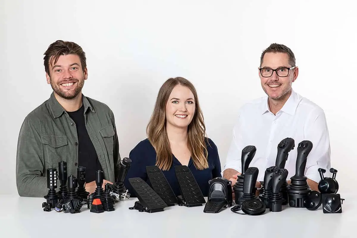 Fredrik Lundin Sales Engineer, Emma Lindhagen Sales Support, and Thomas Plahn<br /> Sales Engineer proudly posing with some of Caladro’s premium quality products.